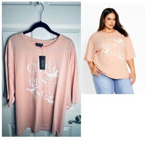 City Chic Oversized Angels Tee Dusty Peachy Rose Size 14 New NWT